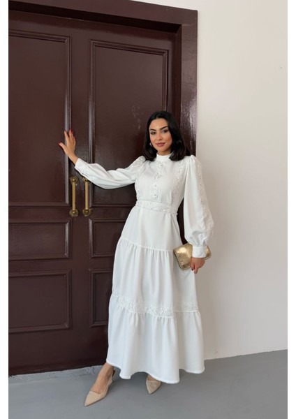 Kadın Dantel Detaylı Maxi Boy Likralı Elbise NBMS2532