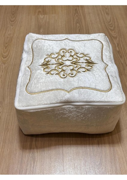 Çeyizlik Hurç Kadife Gold Işlemeli 28 x 33 Ebatında Tekli Krem Bohça Nişan Gelin Damat Hurcu
