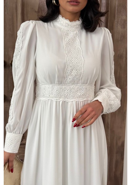 Kadın Krep Kumaş Dantel Detaylı Astarlı Elbise NBMS2533 fiyatları