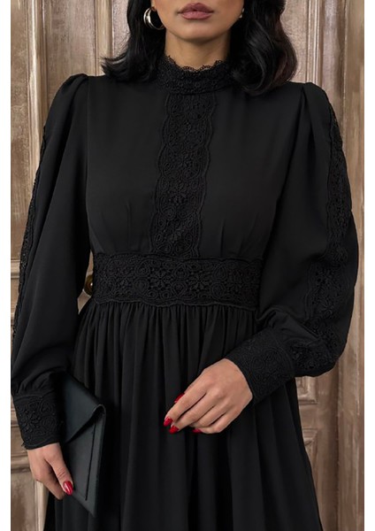 Kadın Krep Kumaş Dantel Detaylı Astarlı Elbise NBMS2533 fiyatları
