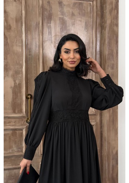 Kadın Krep Kumaş Dantel Detaylı Astarlı Elbise NBMS2533 fırsatları