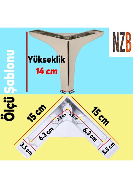 Mobilya Tv Ünitesi Koltuk Kanepe Destek Ayağı 14 cm Krom Baza Ayakları M8 Destek 6'lı Set