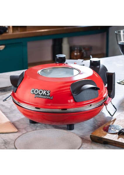 Elektrikli Pizza Fırını, Taş Tabanlı, Cam Pencereli, 1200W, 390°C