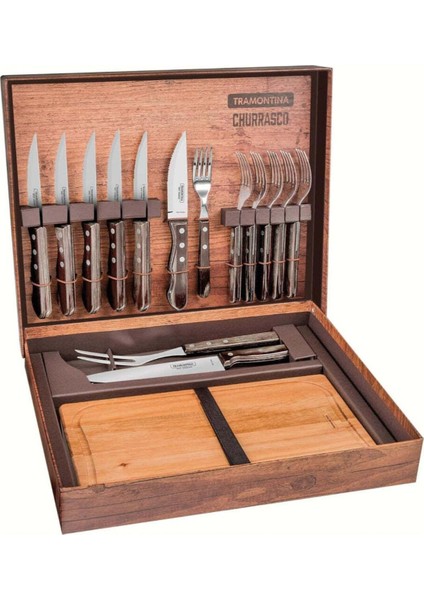 Brazil Churrasco 15 Parça Barbekü Seti, Paslanmaz Çelik Bıçaklar ve Polywood Saplar