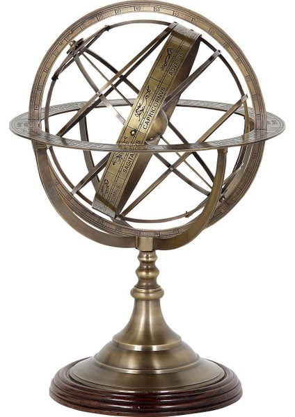 Küçük Süsleme Küres, Pirinç ve Ahşap, Zodyak Etkili Tasarım, 29 cm