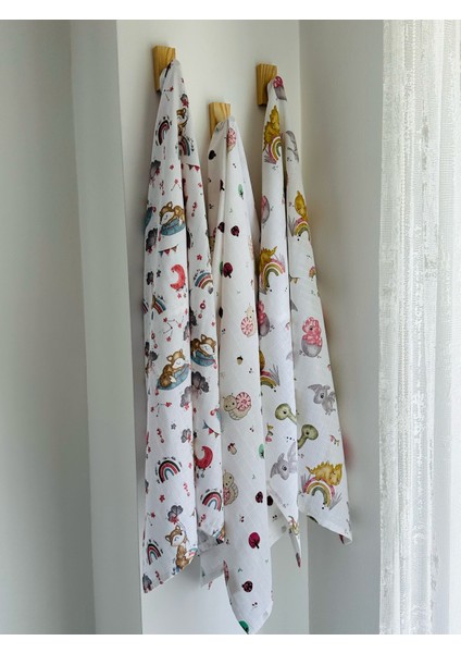 Pamuk Müslin Bebek Battaniyesi 3'Lü Set Müslın Örtü 80 x 90 Cm
