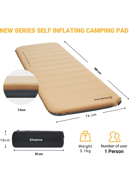 Kingcamp Deluxe Wide Ultra 7,5 Cm. Tek Kişilik Şişme Mat R: 6,5