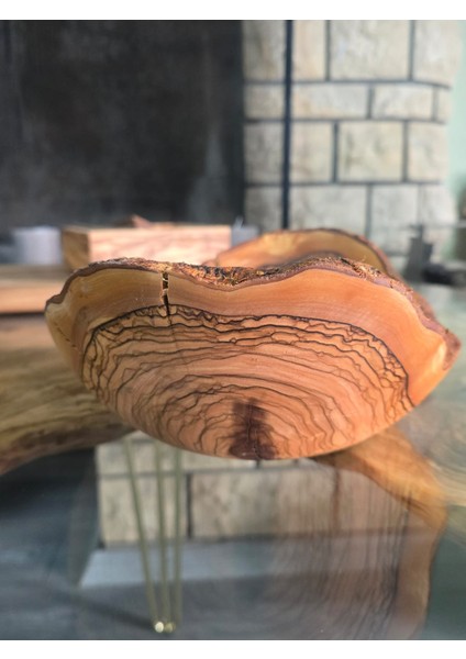 24 x 9 cm Zeytin Ağacı Kütük Kase Tek Parça El Yapımı Rustik Doğal Kenar