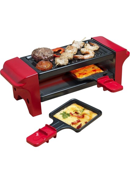Mini Raklet, 350W, 2 Kişilik, Yapışmaz Tava ve Tahta Spatula ile