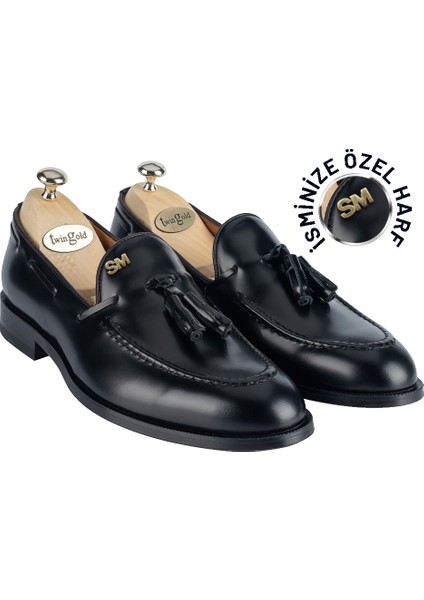 Loafer Gümüş Harflerle Kişiselleştirilebilir Açma Deri Ayakkabı