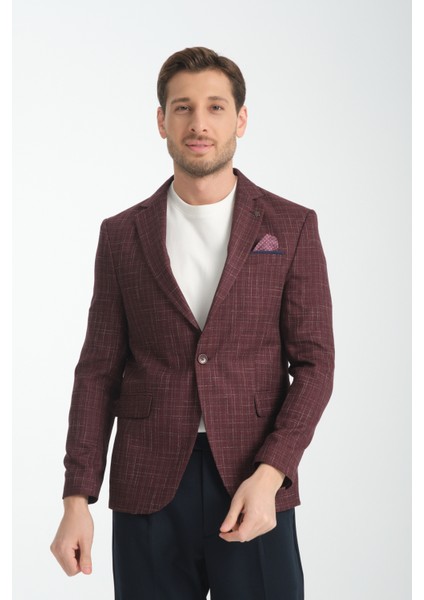 Acario Erkek Bordo Mono Yaka Slim Fit Spor Blazer Ceket