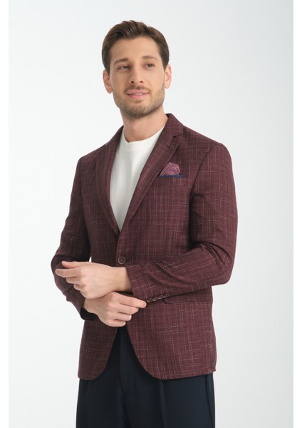 Acario Erkek Bordo Mono Yaka Slim Fit Spor Blazer Ceket modelleri