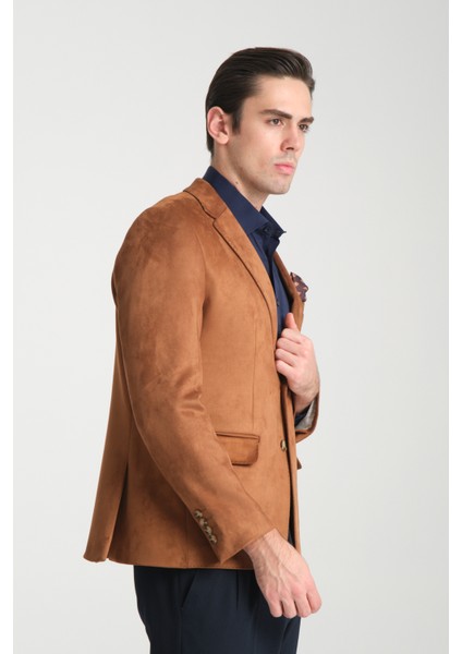 Bernando Erkek Tarçın Süet Yaz-Kış 4 Mevsim Slim Fit Spor Blazer Ceket modelleri