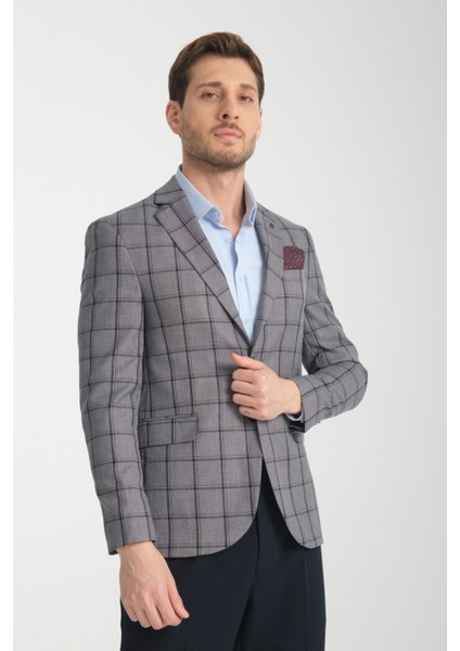 Medardo Erkek Bordo Ekoseli Slim Fit Dar Kesim Mono Yaka Spor Blazer Ceket modelleri