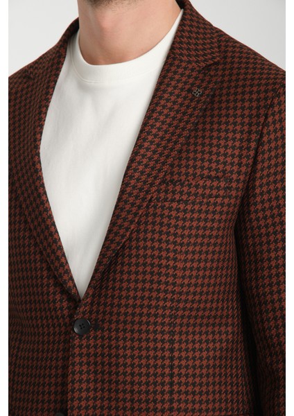 Parcessi Erkek Kahve Kazayağı Desenli Slim Fit Dar Kesim Esnemeyen Kumaş Spor Blazer Ceket fiyatları