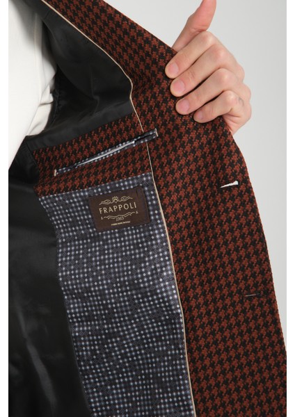 Parcessi Erkek Kahve Kazayağı Desenli Slim Fit Dar Kesim Esnemeyen Kumaş Spor Blazer Ceket fırsatları