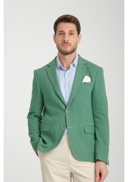 Pasure Erkek Yeşil Esnek Kumaş Slim Fit Dar Kesim Spor Blazer Ceket