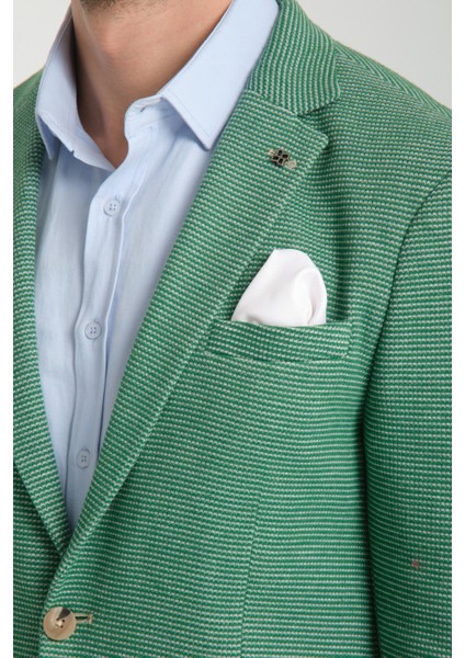 Pasure Erkek Yeşil Esnek Kumaş Slim Fit Dar Kesim Spor Blazer Ceket