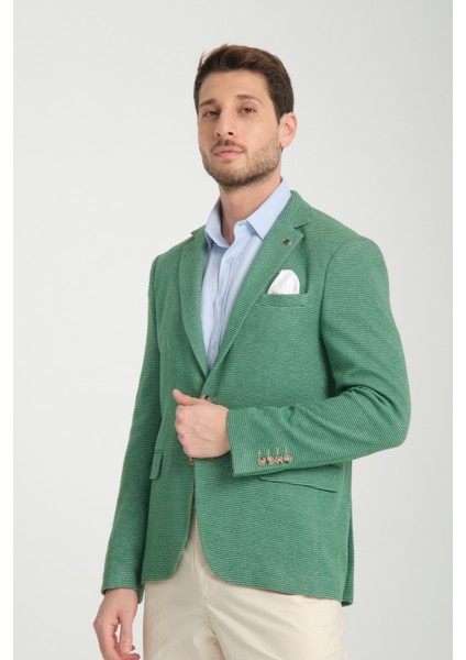 Pasure Erkek Yeşil Esnek Kumaş Slim Fit Dar Kesim Spor Blazer Ceket