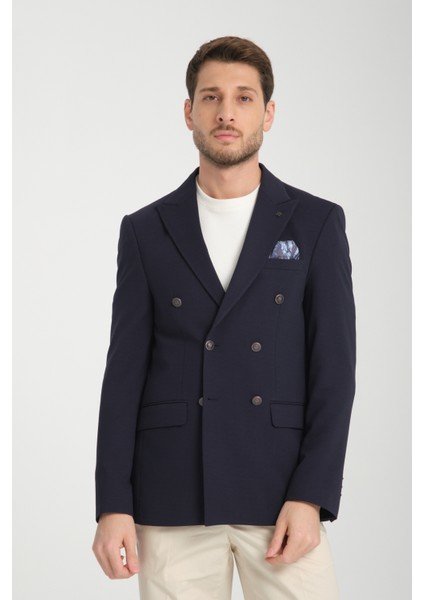 Baselna Krv Erkek Kahve Kruvaze 6 Adet Metal Düğmeli 4 Mevsim Spor Blazer Ceket