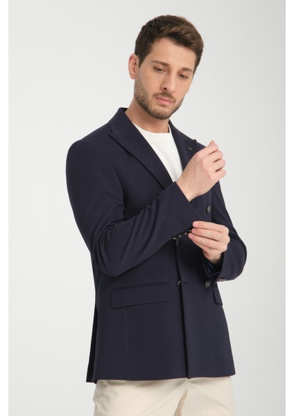 Baselna Krv Erkek Kahve Kruvaze 6 Adet Metal Düğmeli 4 Mevsim Spor Blazer Ceket