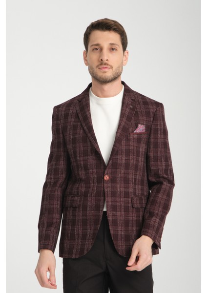 Galileo Erkek Indigo Ekose Mono Yaka Slim Fit Spor Blazer Ceket
