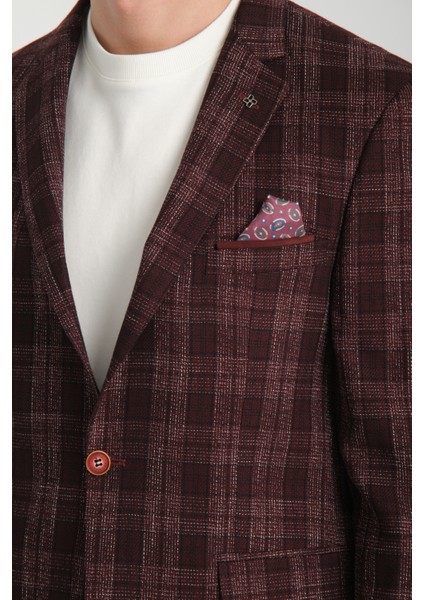 Galileo Erkek Indigo Ekose Mono Yaka Slim Fit Spor Blazer Ceket