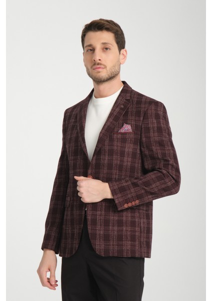 Galileo Erkek Indigo Ekose Mono Yaka Slim Fit Spor Blazer Ceket