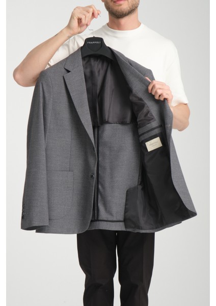 Tadic Erkek Lacivert Desenli Esneyen Kumaş Slim Fit Torba Cepli Yarım Astar 4 Mevsim Blazer Ceket
