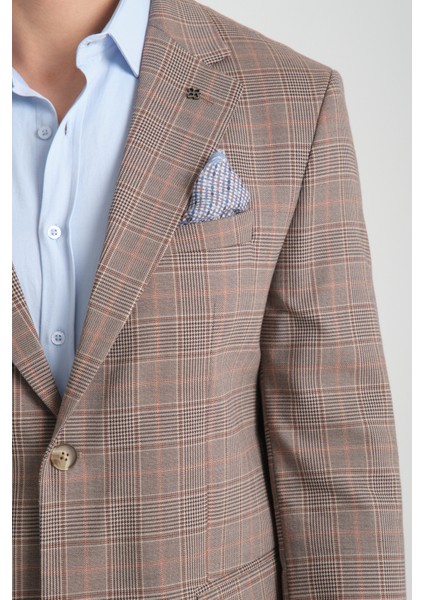 Diegos Erkek Lacivert Ekose Slim Fit Mono Yaka Spor Blazer