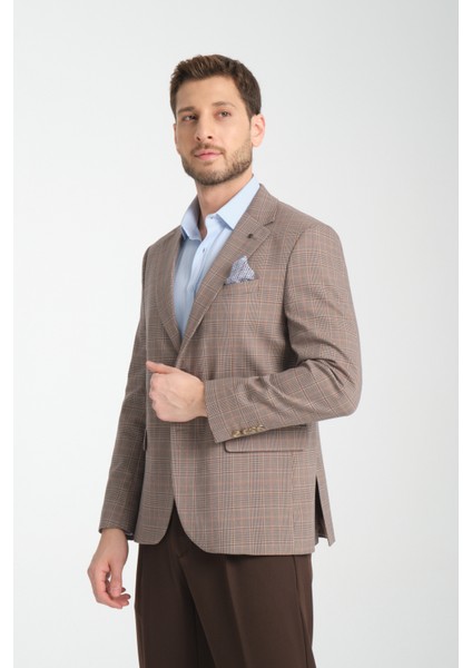 Diegos Erkek Lacivert Ekose Slim Fit Mono Yaka Spor Blazer