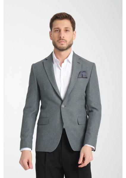 Icardi Erkek Vizon Dokulu Kumaş Mono Yaka Slim Fit Spor Blazer Ceket