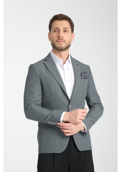 Icardi Erkek Vizon Dokulu Kumaş Mono Yaka Slim Fit Spor Blazer Ceket modelleri