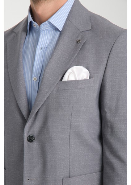 Tadic Erkek Lacivert Desenli Esneyen Kumaş Slim Fit Torba Cepli Yarım Astar 4 Mevsim Blazer Ceket