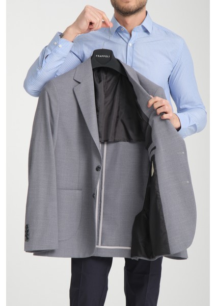 Tadic Erkek Lacivert Desenli Esneyen Kumaş Slim Fit Torba Cepli Yarım Astar 4 Mevsim Blazer Ceket