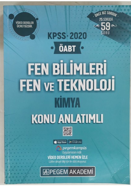 Pegem Akademi Yayıncılık 2020 Kpss Öabt Fen Bilimleri Fen Kimya Konu Anlatımlı