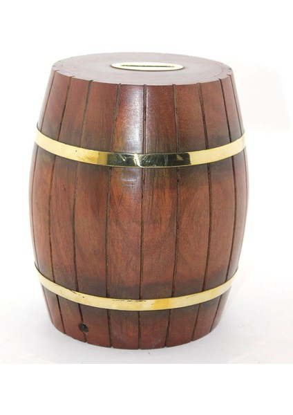 Pirinç Ahşap Fıçı Kumbara 18 cm WB536