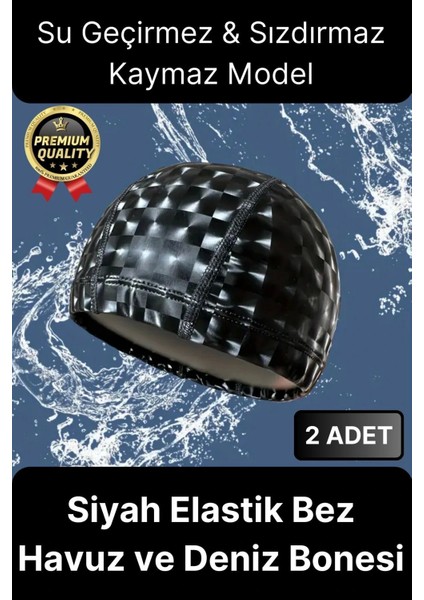 Premium Su Geçirmez Sızdırmaz Kaymaz Kaliteli Yüzücü Şapka Elastik Bez 2'li Deniz Havuz Yüzme Bonesi
