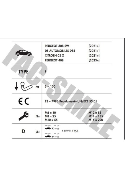 Dikey Söktak Peugeot 308 Sw - 408 - Citroen C5 x - Ds 4 modelleri