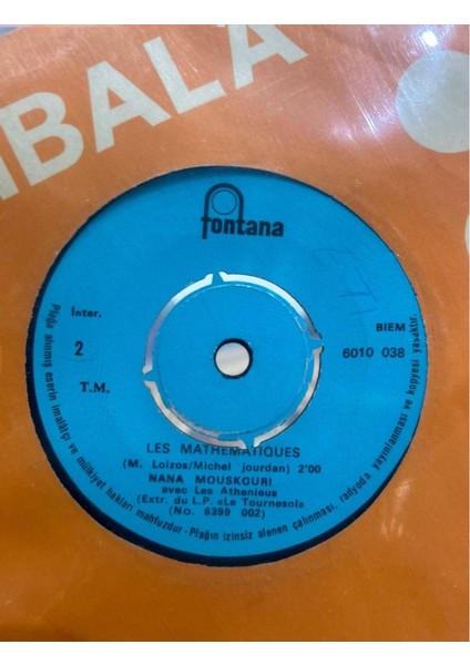 Nana Mouskouri ‎– Pauvre Rutebeuf / Les Mathématiques 1970LER Baskı 45LİK