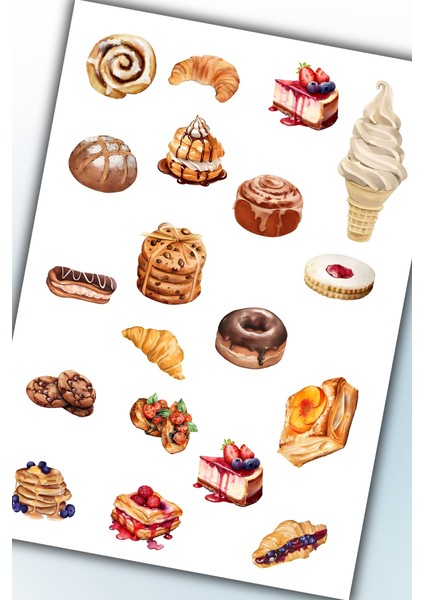 Pasta Börek Çay Saati Sticker Planner Ajanda Bullet Journal Için Uygun Etiket modelleri