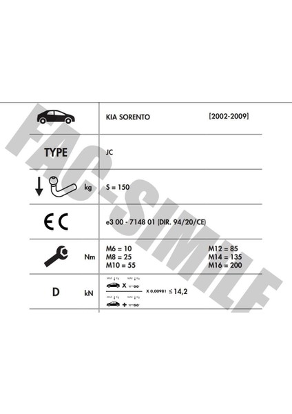 Yatay Söktak Kia Sorento modelleri