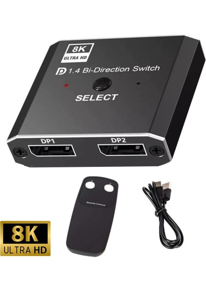 8k Displayport Switch | Çift Yönlü Geçiş, Uzaktan Kumanda ile 8K@30Hz - 4K@120Hz Destekli