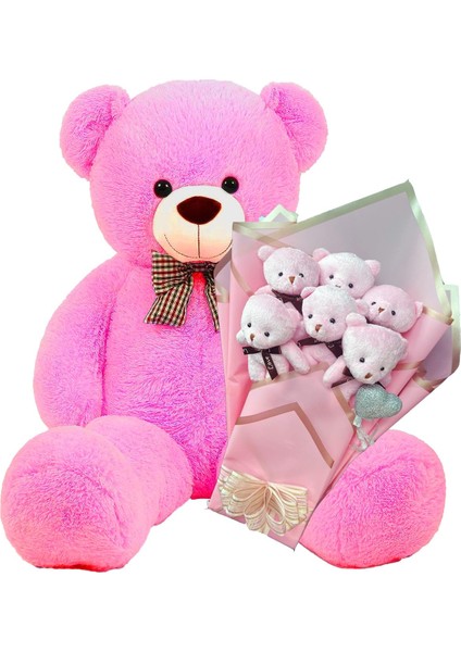 Sevimli 90 cm Peluş Ayı ile Pembe Konsept Romantik Peluş Ayıcık Buketi