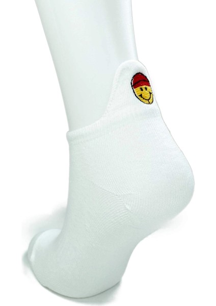 6 Çift Emoji Desen Nakış Baskılı Kadın Pamuklu Bilek Çorap