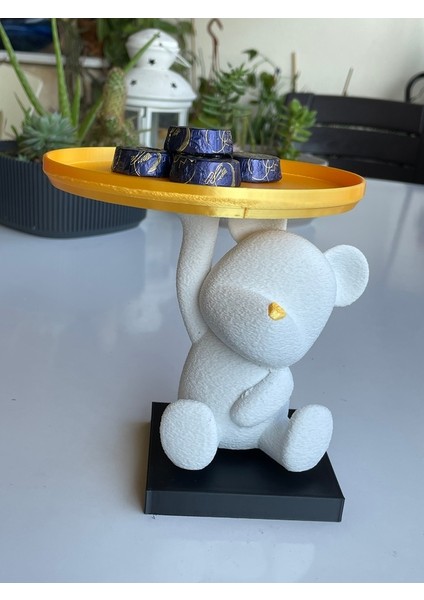 Dekoratif Gold Tabak Tutan Mini Sevimli Ayıcık, Tatlı Makyaj Organizeri, Sunumluk 14 cm Plastik Biblo fiyatları