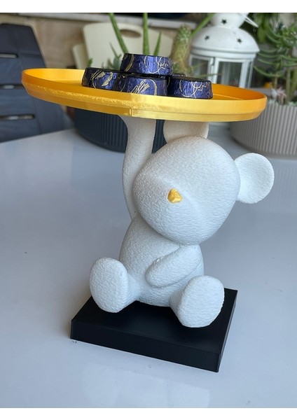 Dekoratif Gold Tabak Tutan Mini Sevimli Ayıcık, Tatlı Makyaj Organizeri, Sunumluk 14 cm Plastik Biblo modelleri