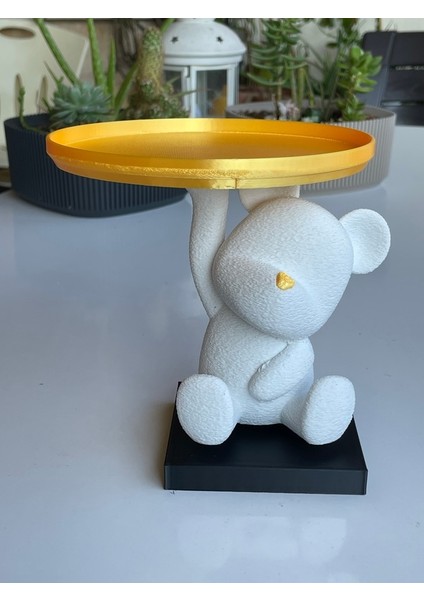 Dekoratif Gold Tabak Tutan Mini Sevimli Ayıcık, Tatlı Makyaj Organizeri, Sunumluk 14 cm Plastik Biblo fırsatları