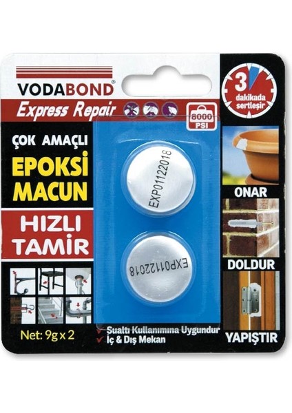 9gr*2 Epoxy Macun | Iç ve Dış Mekan, Sualtı, Zımparalanabilir
