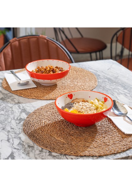 Sunset 3'lü Kase Seti - 15 Cm Kırmızı Seramik Kaseler Salata, Çorba, Makarna, Tatlı ve Granola İçin